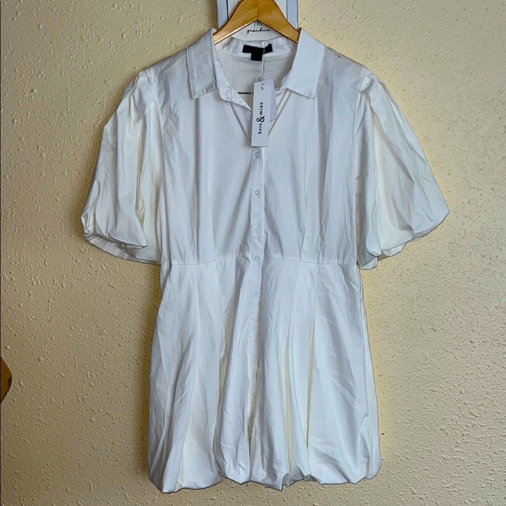 Mine White Casual Button Down Shirt dress 1XL - Picture 2 of 8